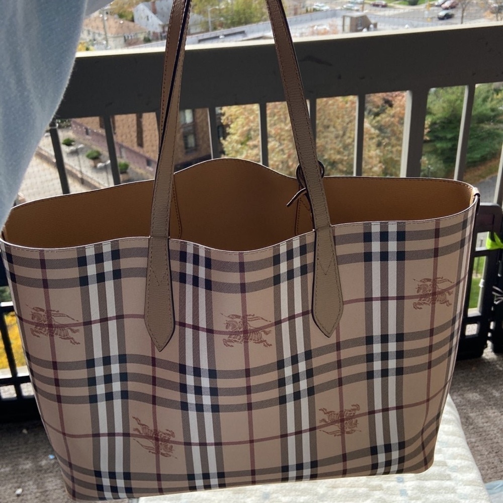 Burberry Beige and Tan Check Canvas Tote